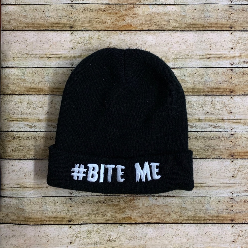 embroidered quote hashtag beanie